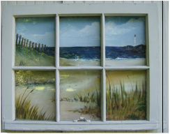 painted window, sea shore art, shabby wall decor, sea shore art, sea shore artist, South Jersey artist, acrylic painting artist, mixed media artist, primitive art