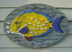 hand carved fish, primitive fish, fish art, sea shore art, mixed media art, sea shore artist, Cape May art