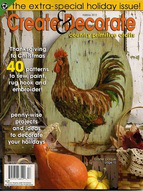 painted rooster, Create & Decorate, magazine cover, craft, acrylic painting, South Jersey, primitive, design, Illustration, chicken, painted plaque, hand painted, rooster artist,